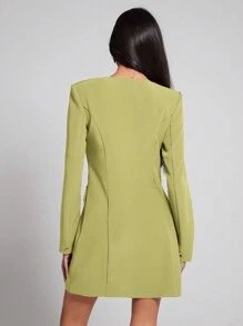 COSMINA Chic Green Mini Dress: Long Sleeve Asymmetrical Button Blazer Dress For Women,Business Casual Woman - Green - View 2