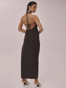 MUSERA Linne-look Asymmetrisk Bandklänning Rynkad Maxiklänning Elegant Vår Sommar Semester Strandfest Elegant Chic Lång Klänning Examensbal - Armé Grön - Visa 3