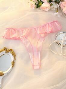 Cute Elastic Tulle Ruffle Thong, Extremely Low Rise Lingerie - Pink - View 2