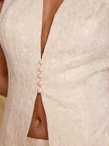 Normani 优雅修身女士奶油色蕾丝两件套，春夏款 - 白色 - 查看 7