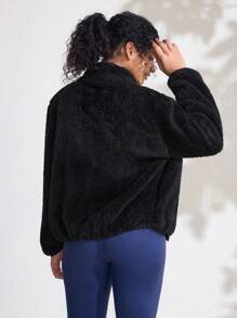 SHEIN Sports Giacca corta in pile di corallo, maglione reversibile in pile con cappuccio per coppie, invernale caldo e imbottito