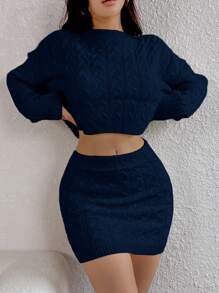 Calvaya Women Back To School 2 Pieces Set: White Skirt & Long Sleeve Sweater, Autumn/Winter