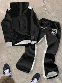 SHEIN Racing Teen Boy 2 Pieces Set, Casual Loose Hoodie Sweatshirt And Sweatpants - Multicolor - View 3