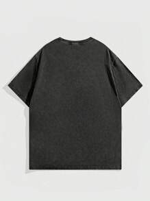 ROMWE MEN Street Life 男士圆领短袖印花休闲 T 恤 - 黑色 - 查看 2