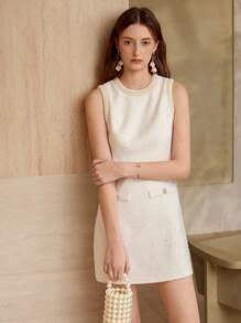 MOTF PREMIUM 仿珍珠饰边无袖连衣裙