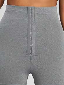 SHEIN Lady Women's Solid Color Front Button Simple Leggings, Casual Daily Wear
