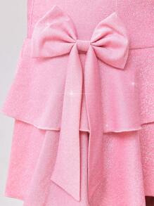Vestido informal de color rosa liso con detalles de lazo y tirantes de espagueti minimalista, adecuado para el tiempo libre y vacaciones, cumpleaños, para niñas preadolescentes
