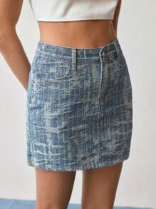MOTF STUDIO POCKET STRAIGHT DENIM SKIRT,SPRING/SUMMER - Blue - View 7