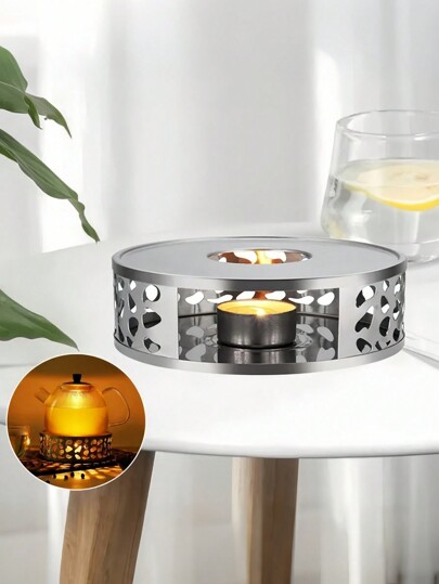 1pc Stainless Steel Teapot Warmer, Metal Teapot Heater With Tealight Holder Stainless Steel Candle Base Coffee Tea Warmer For Glass Teapot