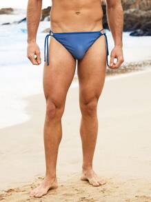 Manfinity VDAYZ Sunga Masculina de Cor Sólida com Amarração em Triângulo para Praia