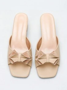 CUCCOO CURVES Wide Fit Women Simple Style Nude Strap Square Toe Outdoor High Heel Sandals Spring Shoes - Apricot - View 2