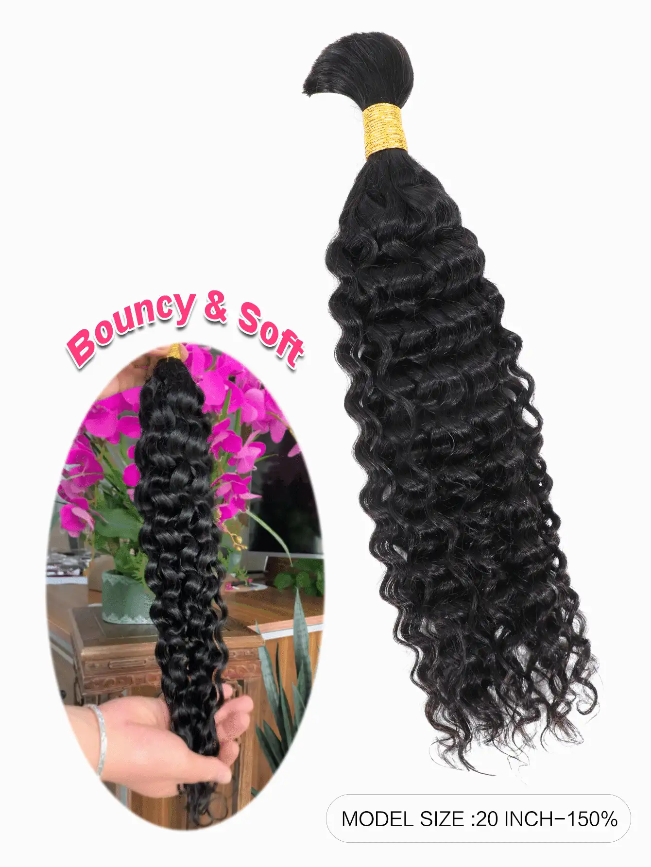 Boho Braids 1PC Crochet Human Hair Bulk For Braiding No Weft Water Wave Virgin Human Hair Extension Natural Black Knotless Braids Hair Extensions - SNatural - View 2