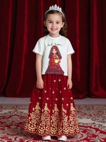 SHEIN Charming Girl Pattern,Parties,Spring/Summer - Red - View 1