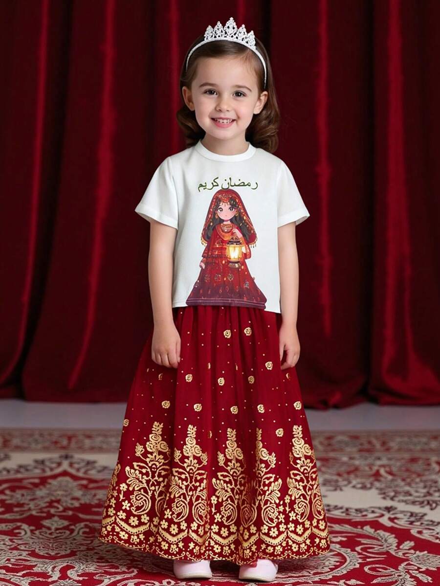 SHEIN Charming Girl Pattern,Parties,Spring/Summer - Red - View 1