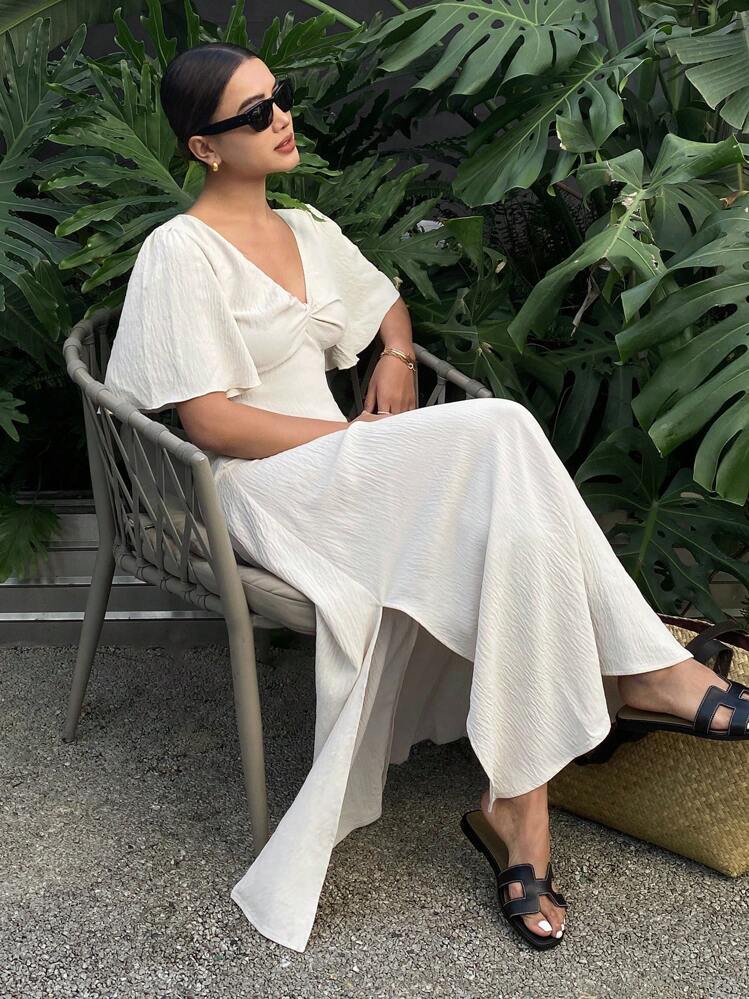 Serisse Vestido informal de unicolor con mangas abullonadas para mujer de vacaciones - Albaricoque - Añade 6