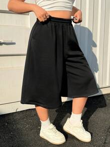 Muchica 大码休闲超宽 3/4 长运动短裤，春夏 - 黑色 - 查看 4