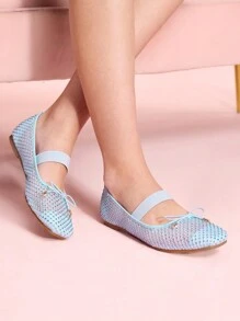 CUCCOO DOLLMOD Rhinestone Decorated Bow Knot Casual Chic Flat Loafer Shoes New Year Holiday Valentines