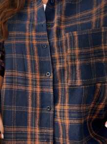 SHEIN LUNE 大码女式格子落肩长袖单排扣休闲衬衫，秋季外出上衣感恩节女装新年女装冬季女装热卖 - 彩色 - 查看 6