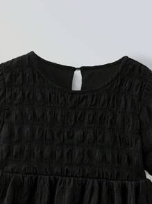 Maija Kids Maija Kids Young Girl Loose Casual Crew Neck Jacquard Short Sleeve Dress