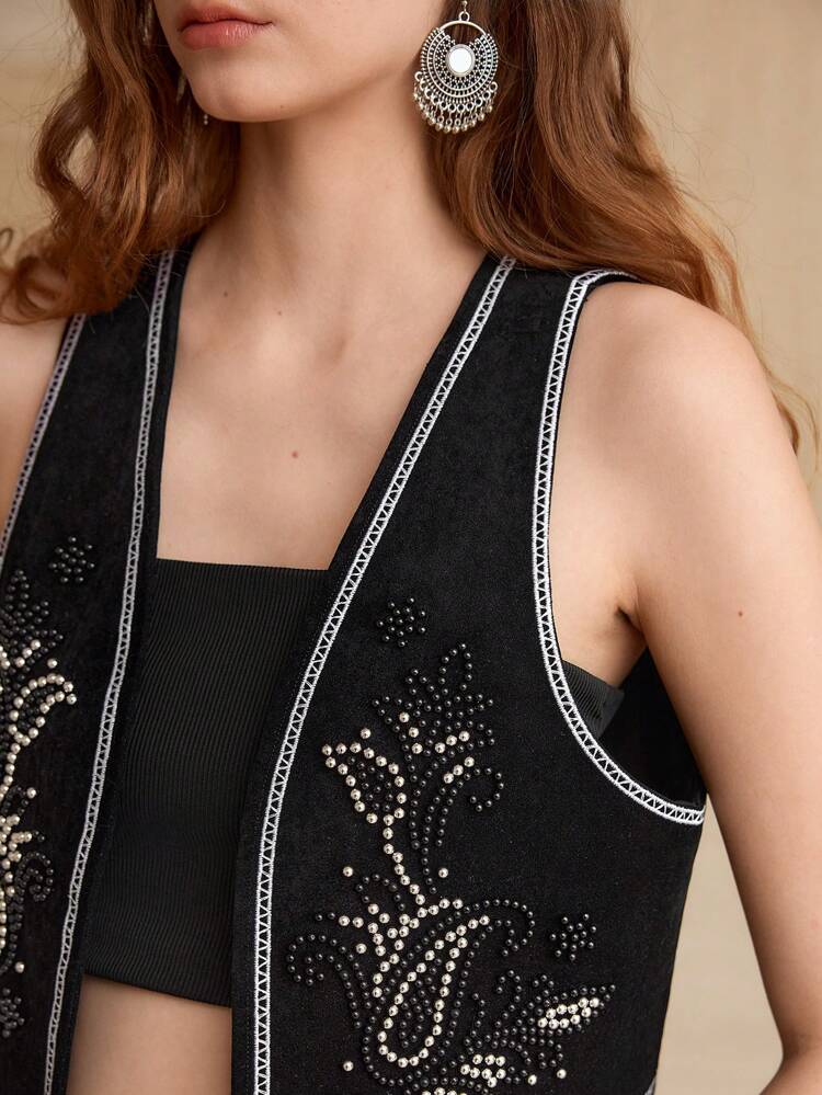 BEADED EMBROIDERY SLEEVELESS TOP,SPRING/SUMMER