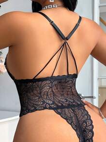 Mono informal de talla grande con tirantes finos y adorno de encaje en unicolor - Negro - Ver 4