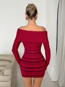 EgrlEra Women's Red Long Sleeve Mini Sweater Dress Fall Cloth For Women - Burgundy - View 2