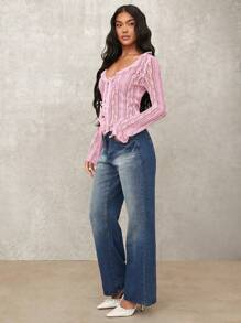 SHEIN BAE 女士 Sweet Date 透明蕾丝系带衬衫