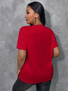 INAWLY Plus Size Round Neck Cartoon Print Short Sleeve Casual Tee