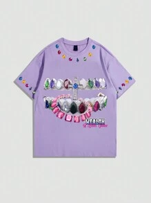 ROMWE MEN Goth Men's Casual Short Sleeve T-Shirt With Cross & Rhinestone Print