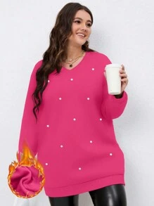 Sudadera con capucha de manga larga con cuello en V, gráfica, simple y casual, de talla grande