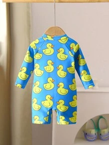 Newborn Zipper One-Piece Swimsuit, Cute Duck Print - Multicolor - View 3