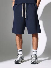 SUMWON Athleisure Co-Ord Set Ribbed Sweatshirt Short Set Premium Lounge Wear Workout Athletic Casual Summer Spring Matching Set Streetwear Comfort Coordinate - Blue - View 4