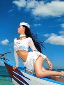 DAZY Women's Asian Line Swimsuit Smock, Sexy Beach Wear With Semi-Transparent Design For Summer Beach Vacation - White - View 2