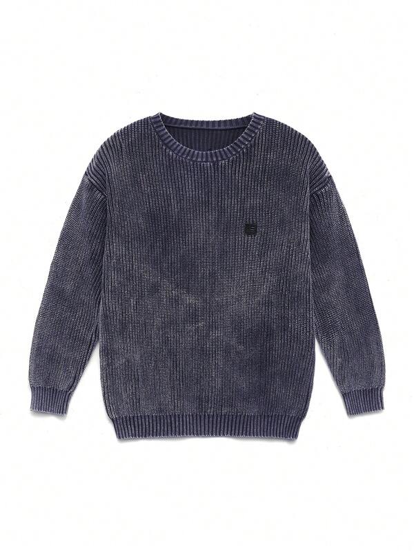 NEON BLANC Men's Loose Fit Black Knitted Streetwear Crewneck Sweater