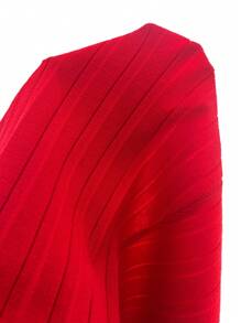 SHEIN LUNE 女士秋冬 V 领长袖褶皱中长连衣裙，束腰，适合新年服装 - 紅色 - 查看 4