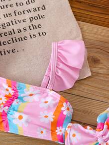 Nuevo conjunto de traje de baño para niña de primavera/verano, con un diseño lindo y dulce. Incluye un sombrero de ala ancha, un diseño de estampado floral de dibujos animados vibrantes para un look adorable y llamativo. Adecuado para diversas actividades de verano, ¡una opción ideal para salidas entre padres e hijos!