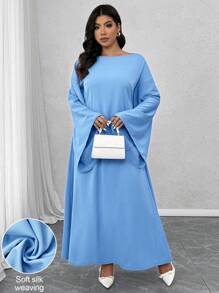 Celure Plus Size Backless Draped Neck Flare Sleeve Waist Fit Ankle-Length Elegant Date Night Dress