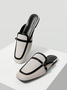 MOTF PREMIUM 女士方头撞色绑带扣细节平底鞋 - 黑色 - 查看 4