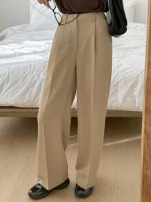 DAZY Solid Color Straight Leg Pants With Pockets, Elegant Casual Summer Women Suit Pants,Women Dress Pants Business Attire - Khaki - View 3