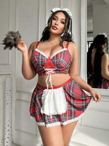 Plus Size Sweet & Cute Series Lace Patchwork Sexy Lingerie 3-Piece Set