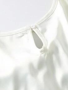 SHEIN Elegantes, minimalistisches ärmelloses, locker geschnittenes Farbblock-Lässig-Kleid mit Schleifendesign, rundem Ausschnitt, mädchenhafter Optik, geeignet für Mädchen im Sommer - Beige - Übersicht 4