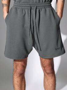 SUMWON Conjunto deportivo oversize de camiseta y pantalones cortos de entrepierna caída, conjunto de calle acanalado para descansar, informal, entrenamiento, gimnasio, estilo urbano casual, ajuste relajado para verano y primavera, set de dos piezas