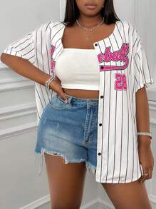 SHEIN EZwear Camiseta de béisbol de manga corta para talla grande en verano
