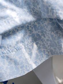 SHEIN Elladie kids Young Girl Cute Elegant Ditsy Floral Lace Collar, Ruffle Puff Sleeve Fashion Dress, Suitable For Resort, Daily Family Gathering, Spring/Summer - Blue - View 3