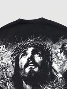 ROMWE MEN Goth Áo thun nam tay ngắn in hình cánh dơi, thích hợp mặc hàng ngày vào mùa xuân/hè - màu đen - Xem 7