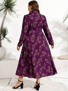 Mulvari Plus Size Casual Full Print Shirt Dress For Spring & Autumn, Elegant A Line Dresses, For Casual Daily/Travel/Work/Party