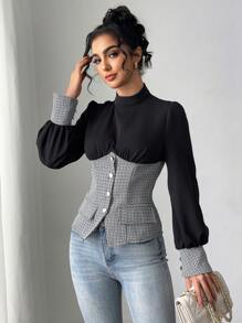 Chiquease Women's Regular Elegant High Collar Black Long Sleeve Blouse - Multicolor - View 3