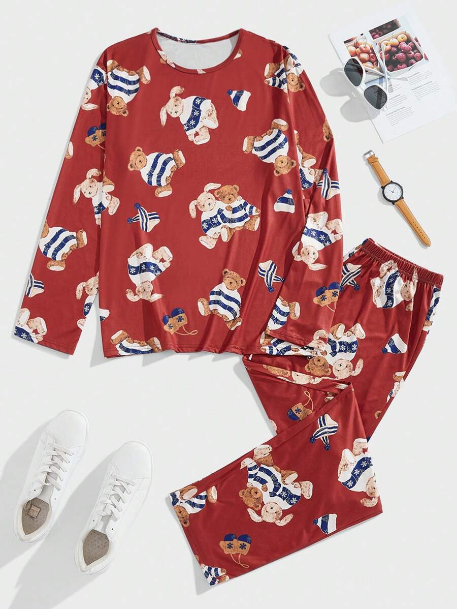 2pcs Men's Set, Full Print Round Neck Long Sleeve Top And Pants Loungewear Set - Multicolor - View 1