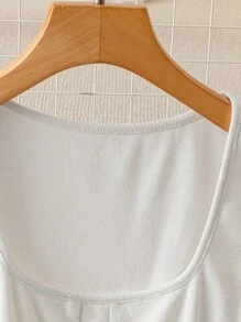 SHEIN LUNE Summer New Sleeveless Square Neck Knit Slit Back Slim Fit Tank Top For Women