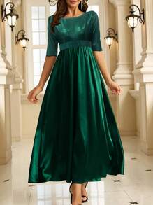 SHEIN Clasi Vestido largo con diseño de patchwork elegante, adecuado para ocasiones de fiesta